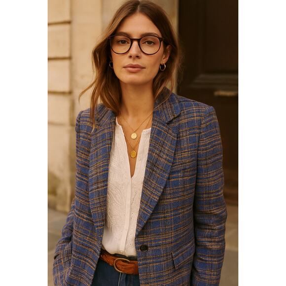 Isabel Marant Jackets & Blazers - Isabel Marant L Tweed Linen Blend Blazer $650 Textured Jacket Boho Blue 42